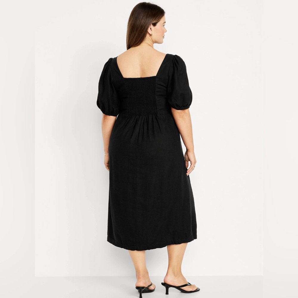 NWOT Old Navy Black Midi Puff Sleeve Dress - Picture 7 of 10